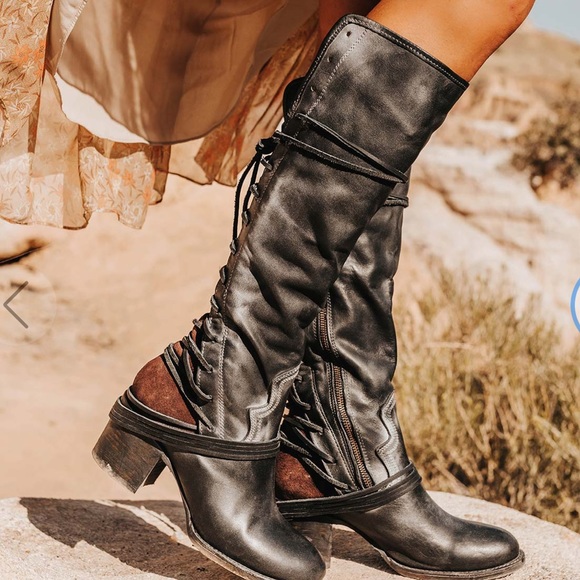 Freebird by Steven Distressed Leather Lace-up Coal Boot in Black - Gray - Picture 10 of 13